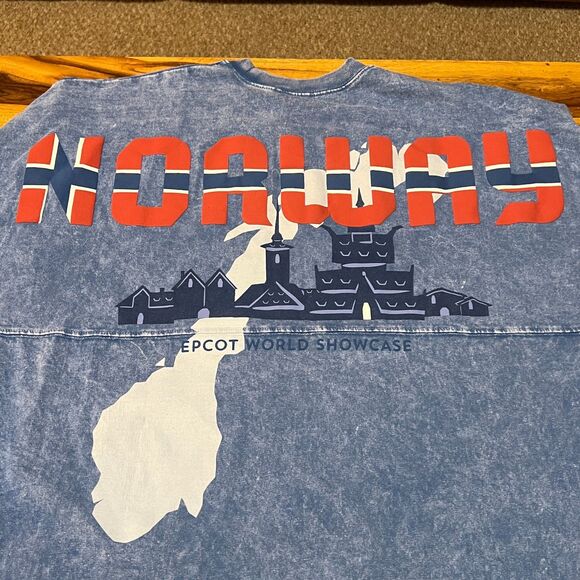 Disney EPCOT Norway Spirit Jersey Blue Acid Wash Long Sleeve Shirt Adult Medium - Picture 2 of 9